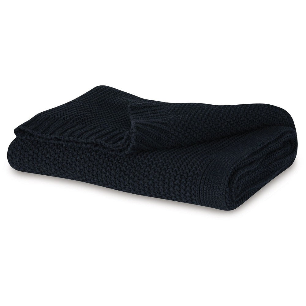 70 x 54 Leri Throw Blanket | Set of 3 | Machine Knitted Black Cotton