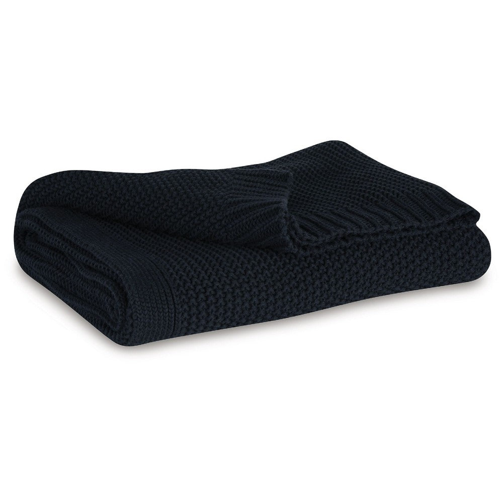 70 x 54 Leri Throw Blanket | Set of 3 | Machine Knitted Black Cotton