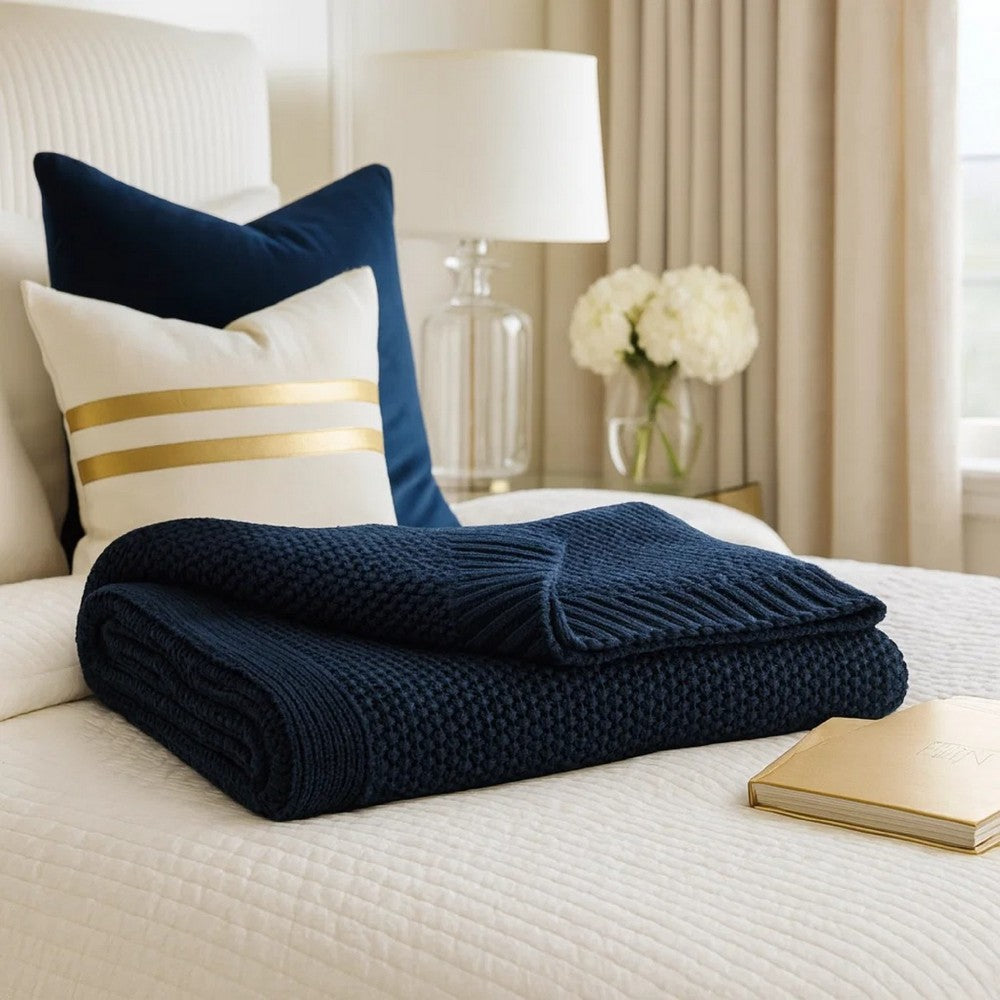 70 x 54 Leri Throw Blanket | Set of 3 | Machine Knitted Black Cotton