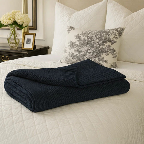 70 x 54 Leri Throw Blanket | Set of 3 | Machine Knitted Black Cotton