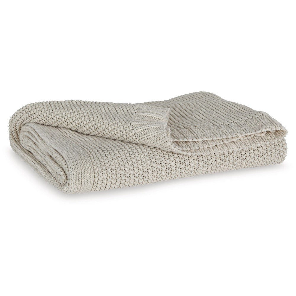 70 x 54 Leri Throw Blanket | Set of 3 | Machine Knitted Beige Cotton