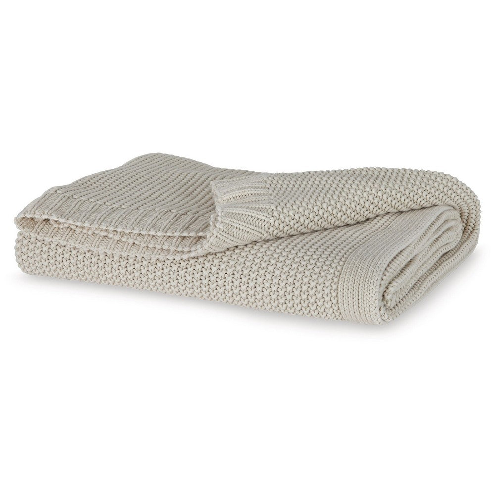 70 x 54 Leri Throw Blanket | Set of 3 | Machine Knitted Beige Cotton