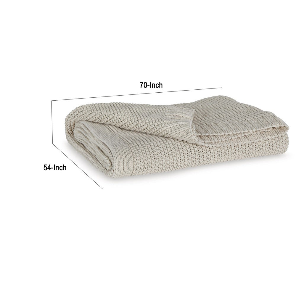 70 x 54 Leri Throw Blanket | Set of 3 | Machine Knitted Beige Cotton