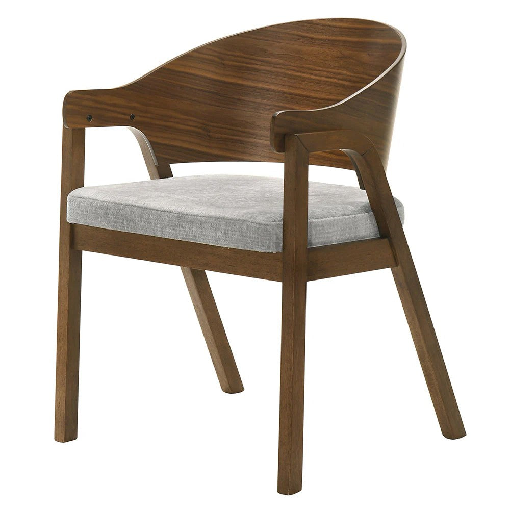 Lery Armchair Set of 2 | Curved Walnut Brown Wood Back | Padded Seat