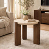 Hery Side End Table | 22" Round Travertine Top | Dark Oak Brown Legs
