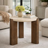 Hery Side End Table | 22" Round Travertine Top | Dark Oak Brown Legs