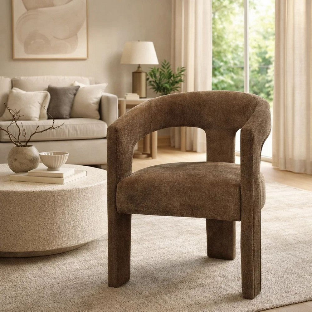 Hery Armchair Set of 2 | Curved Padded Backrest & Seat | Brown Linen