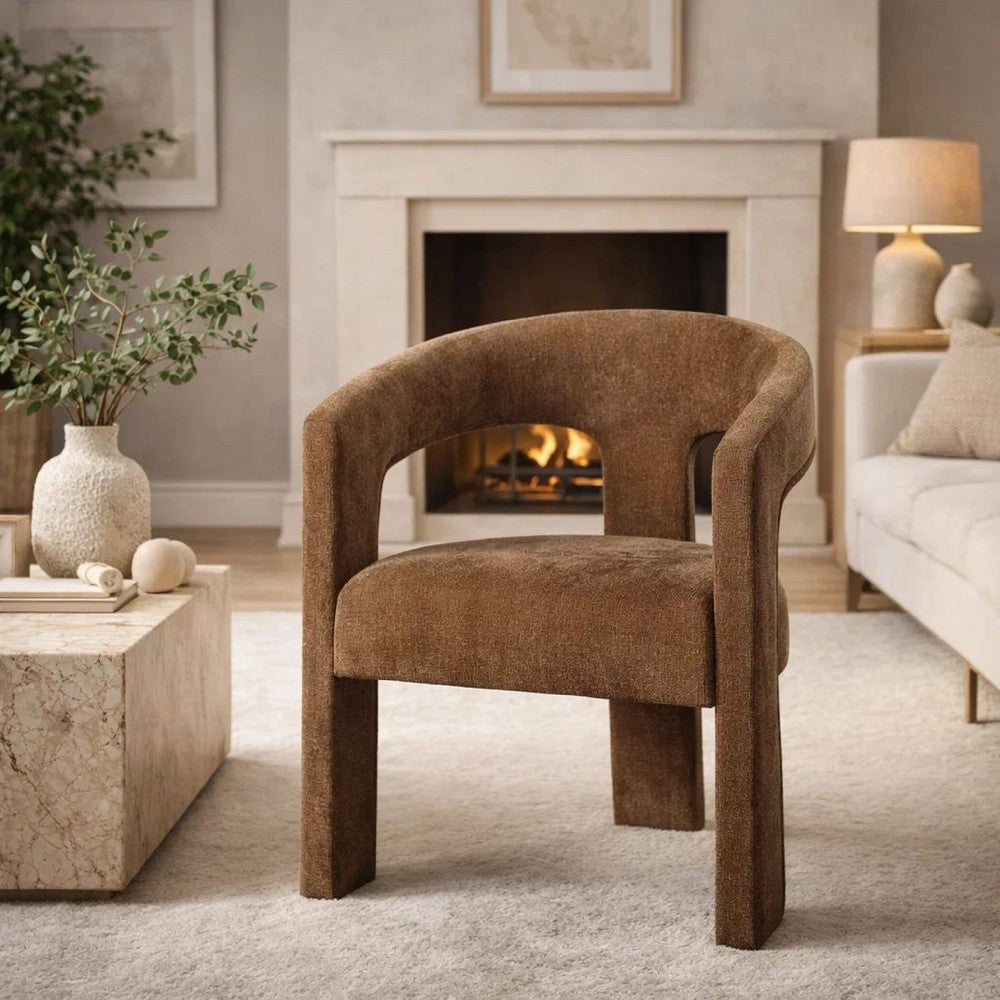 Hery Armchair Set of 2 | Curved Padded Backrest & Seat | Brown Linen