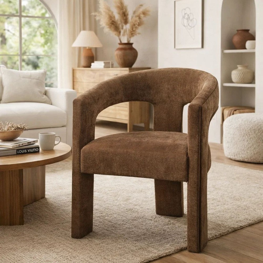 Hery Armchair Set of 2 | Curved Padded Backrest & Seat | Brown Linen