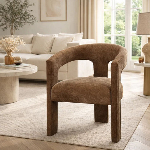 Hery Armchair Set of 2 | Curved Padded Backrest & Seat | Brown Linen