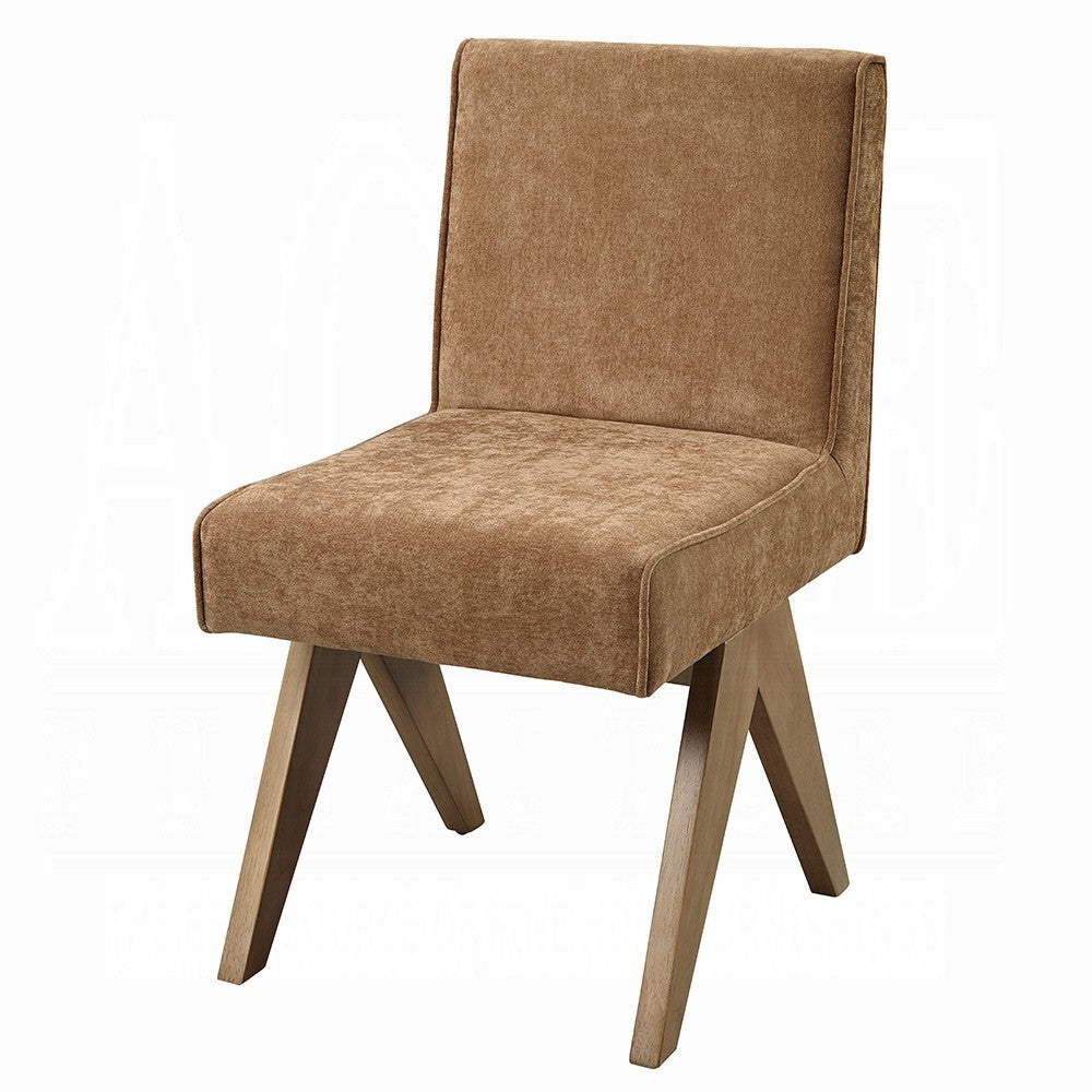 Sery Dining Side Chair Set of 2 | Chocolate Brown Chenille | Wood Legs