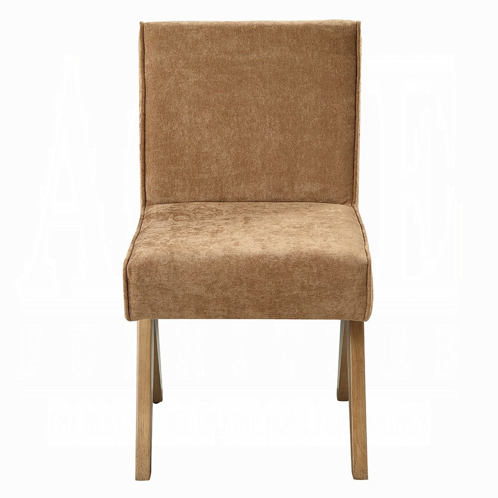 Sery Dining Side Chair Set of 2 | Chocolate Brown Chenille | Wood Legs