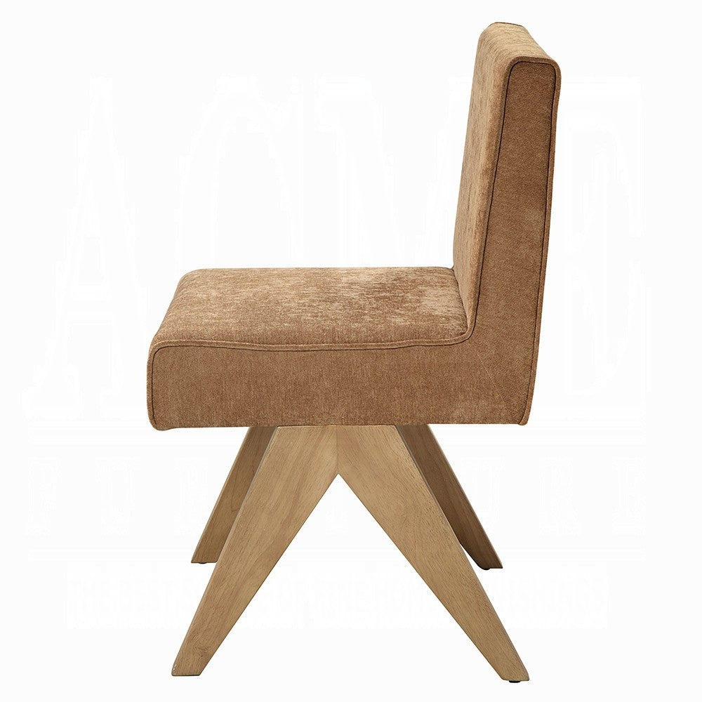 Sery Dining Side Chair Set of 2 | Chocolate Brown Chenille | Wood Legs