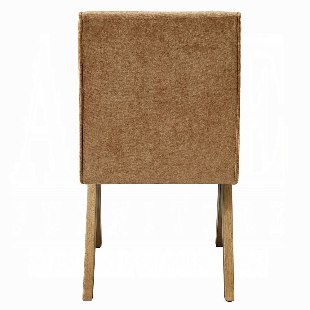 Sery Dining Side Chair Set of 2 | Chocolate Brown Chenille | Wood Legs