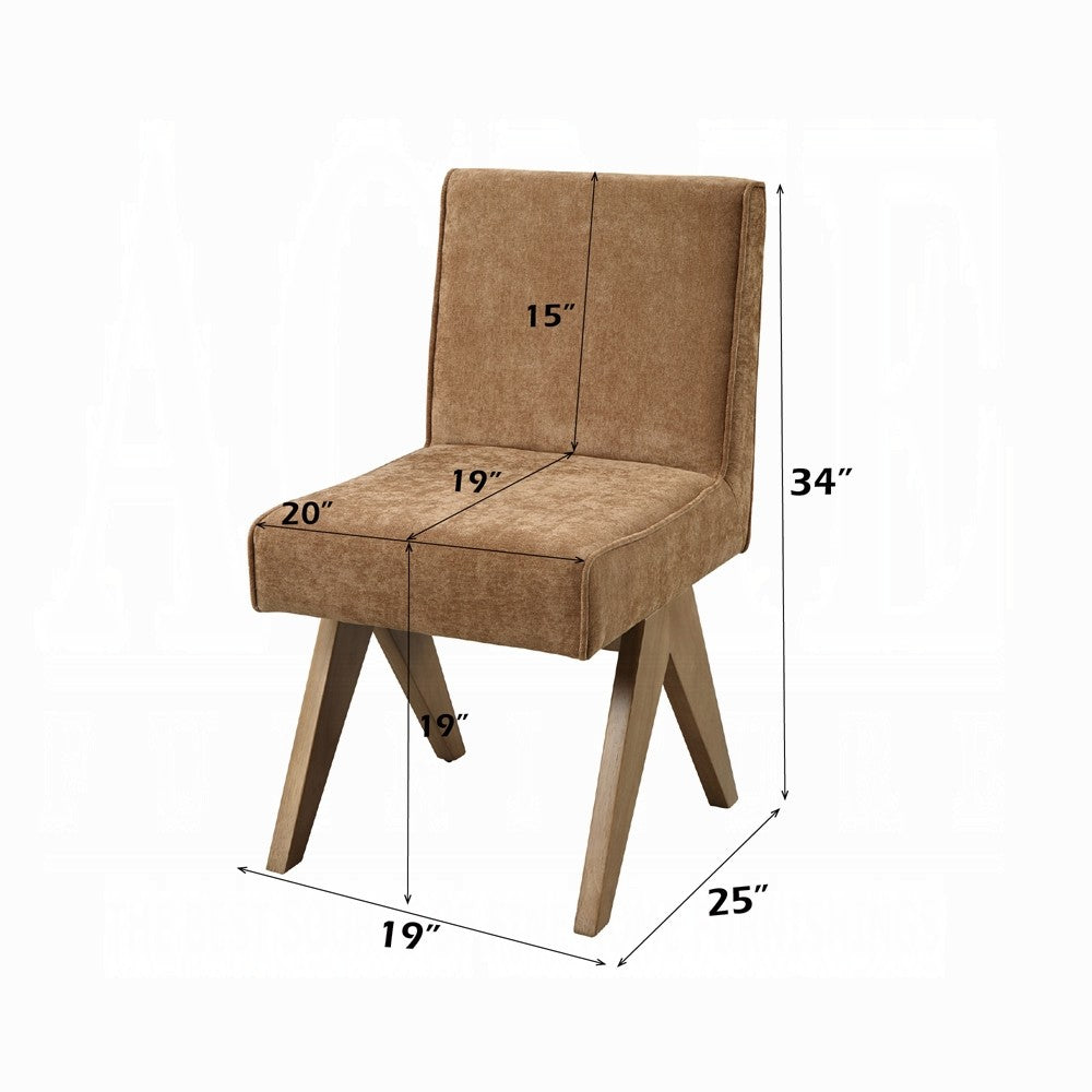 Sery Dining Side Chair Set of 2 | Chocolate Brown Chenille | Wood Legs