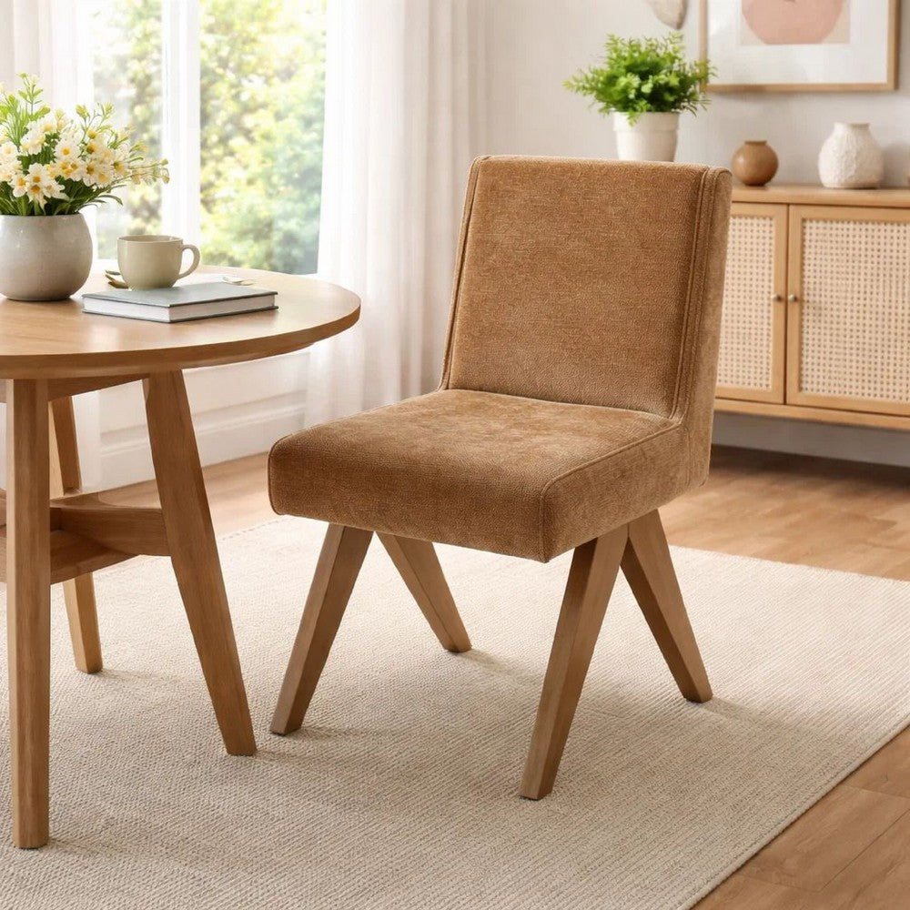 Sery Dining Side Chair Set of 2 | Chocolate Brown Chenille | Wood Legs