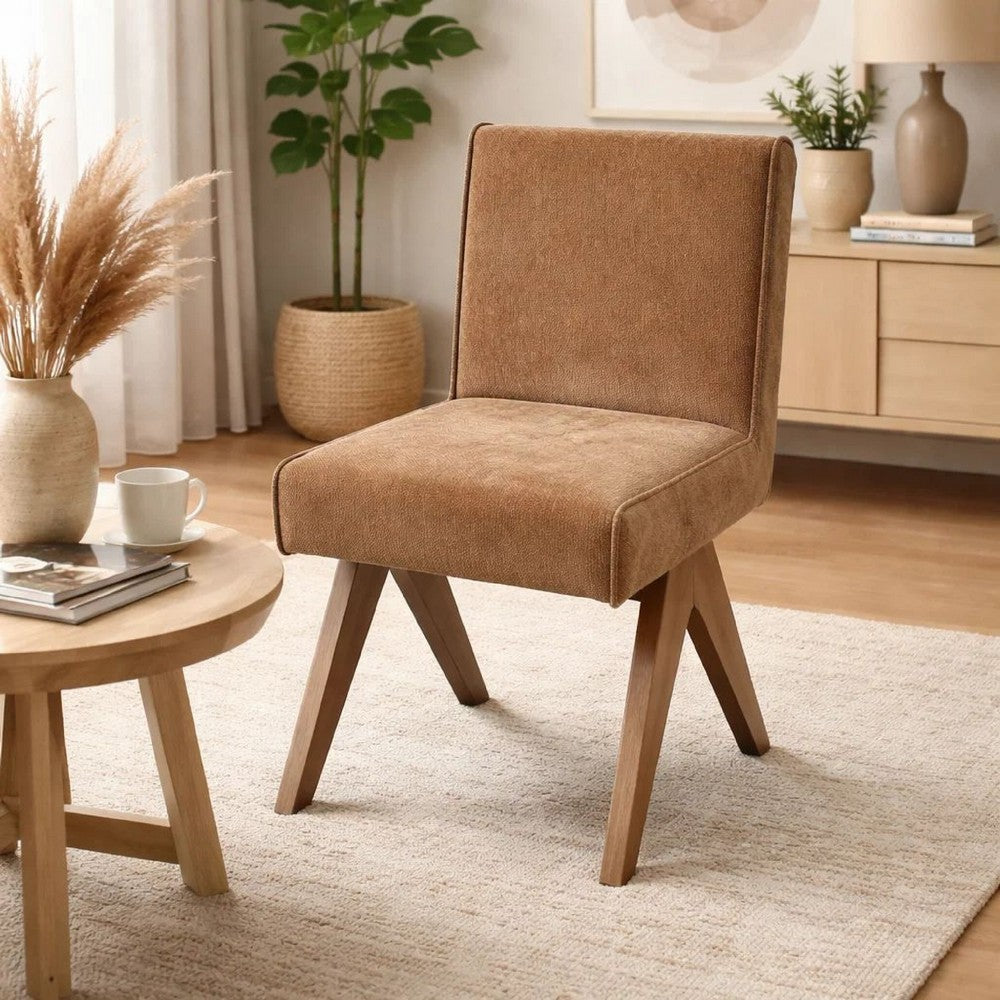 Sery Dining Side Chair Set of 2 | Chocolate Brown Chenille | Wood Legs