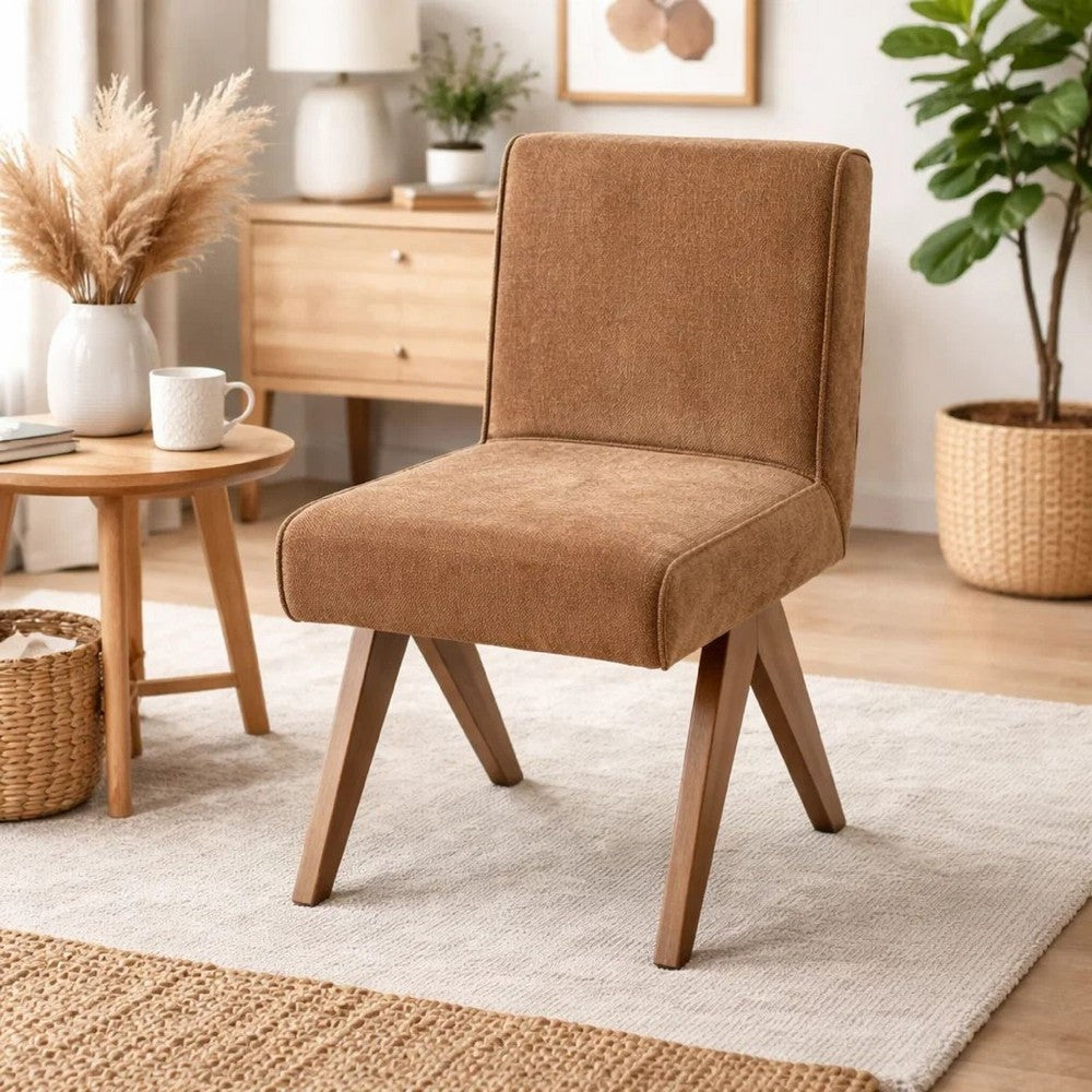 Sery Dining Side Chair Set of 2 | Chocolate Brown Chenille | Wood Legs