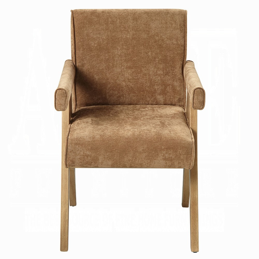 Sery Armchair Set of 2 | Chocolate Brown Chenille Seat | Wood Legs