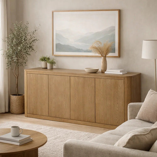 Sery 72" Sideboard Server | 4 Cabinet Doors | 2 Shelf | Natural Oak Brown