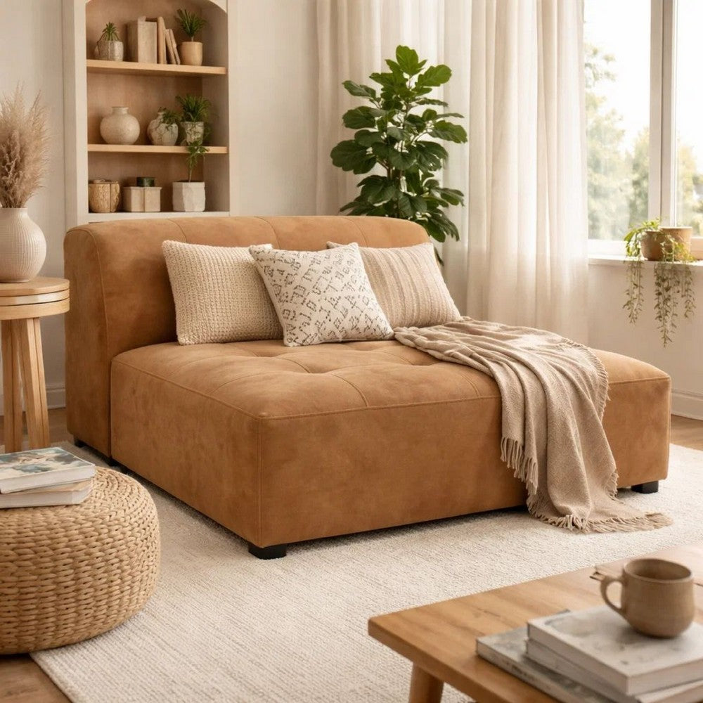 Sery Modular Armless Chair | Chocolate Brown Suede Tight Seat & Low Back
