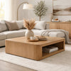 Sery Coffee Table | 48" Square Top w Open Lower Shelf | Oak Brown