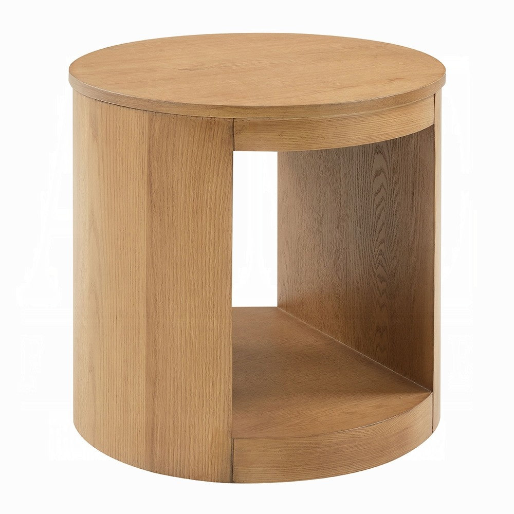 Sery Side End Table | 22" Round Top w Open Lower Shelf | Oak Brown