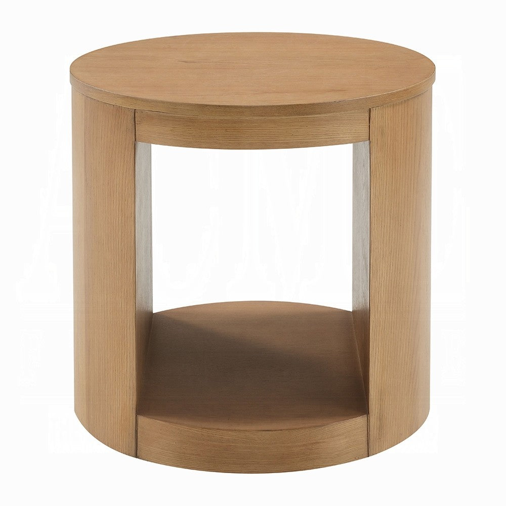 Sery Side End Table | 22" Round Top w Open Lower Shelf | Oak Brown