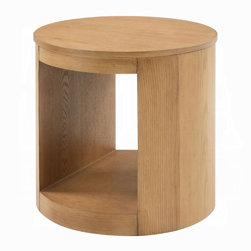 Sery Side End Table | 22" Round Top w Open Lower Shelf | Oak Brown