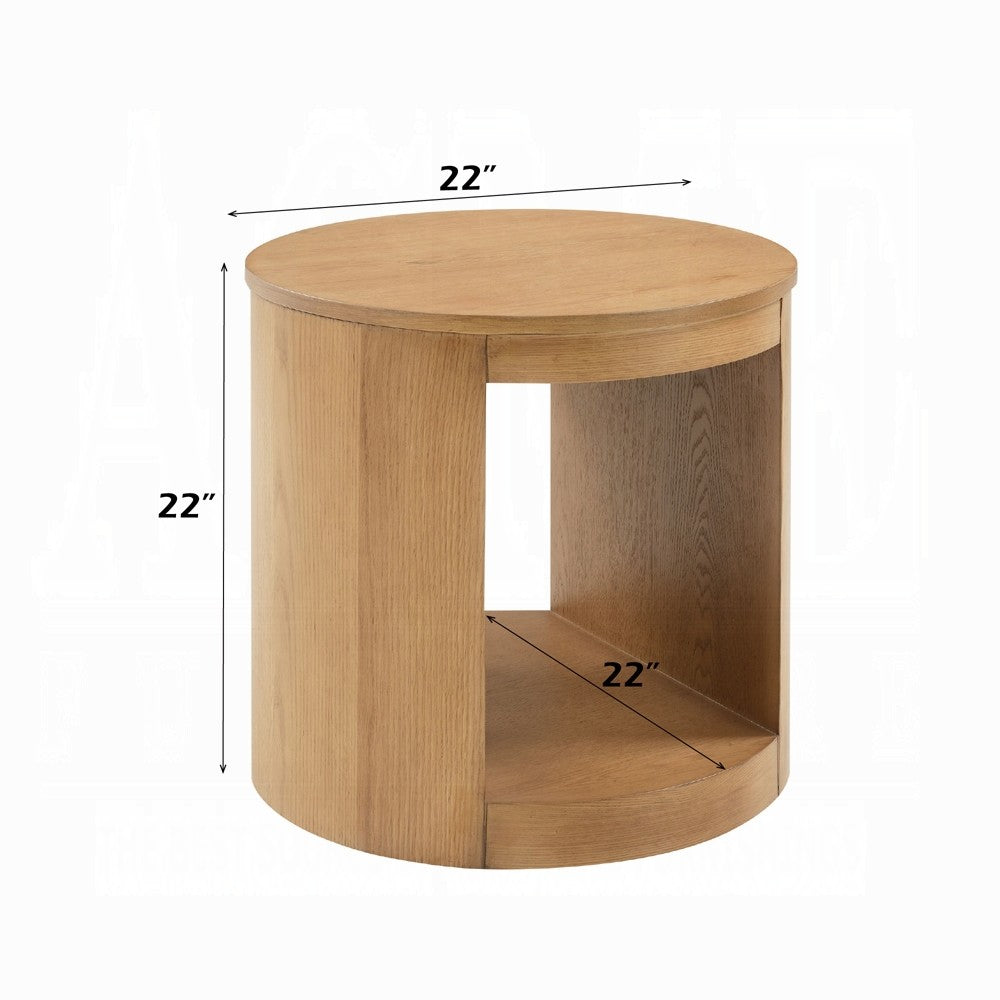 Sery Side End Table | 22" Round Top w Open Lower Shelf | Oak Brown