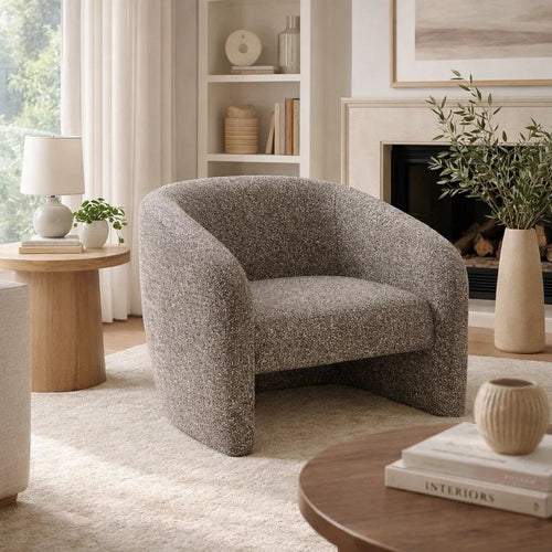 Livi Accent Chair | Brown & Gray Tweed Fabric Tight Seat & Back
