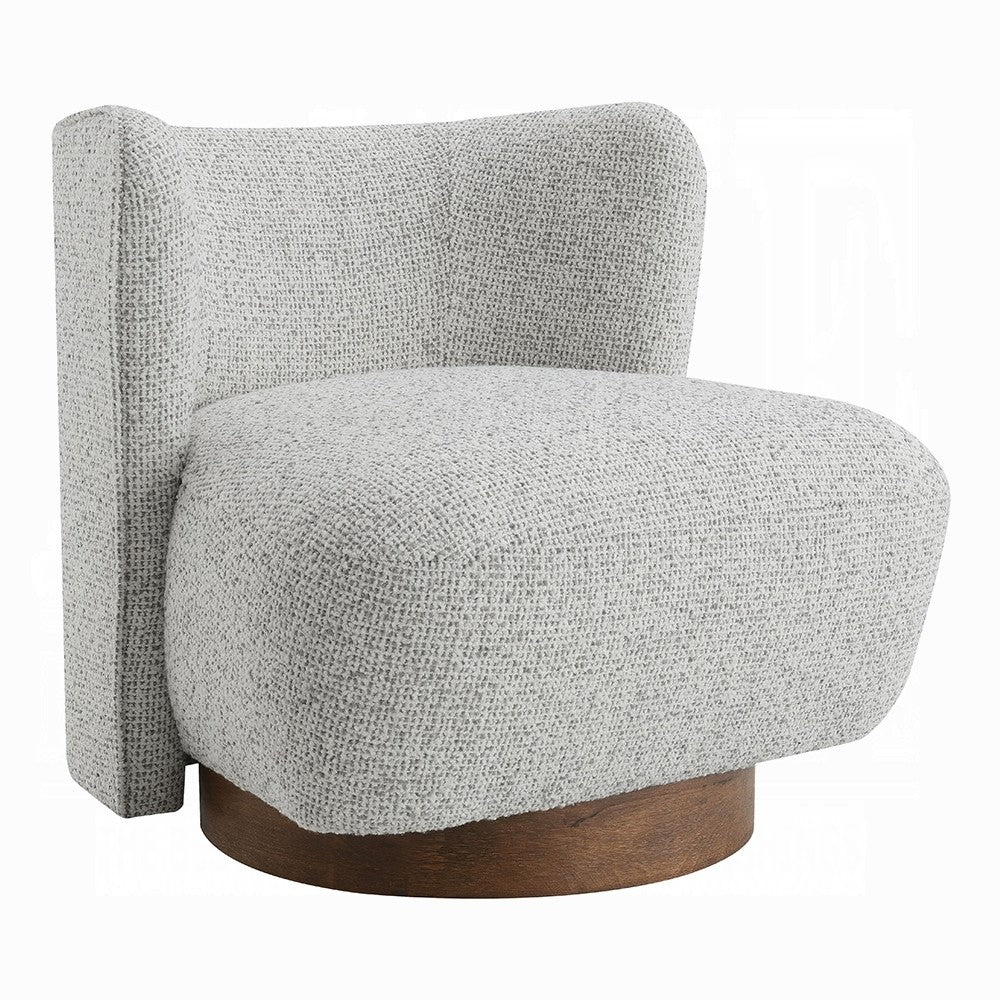 Sely Contemporary Accent Chair | Gray Tweed Fabric Curved Back | Round Base