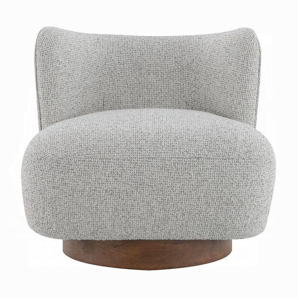 Sely Contemporary Accent Chair | Gray Tweed Fabric Curved Back | Round Base