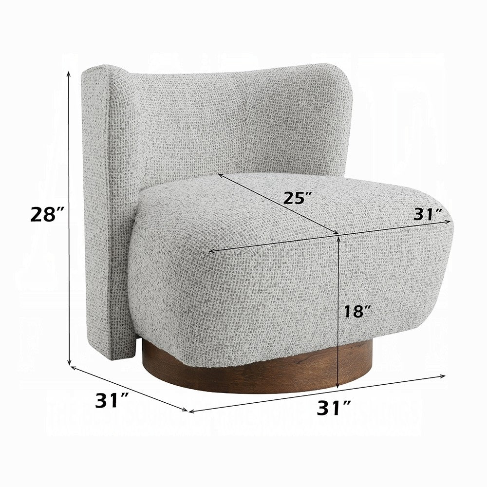 Sely Contemporary Accent Chair | Gray Tweed Fabric Curved Back | Round Base