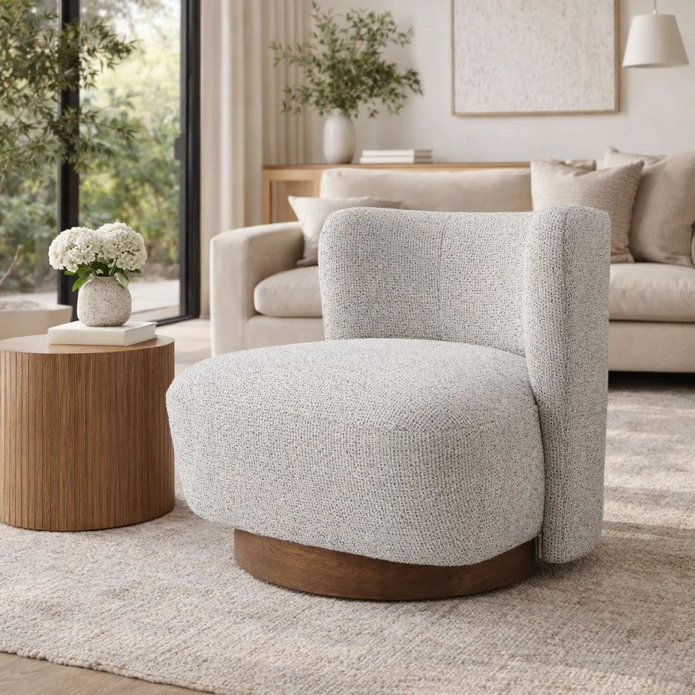 Sely Contemporary Accent Chair | Gray Tweed Fabric Curved Back | Round Base