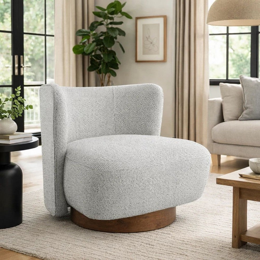 Sely Contemporary Accent Chair | Gray Tweed Fabric Curved Back | Round Base