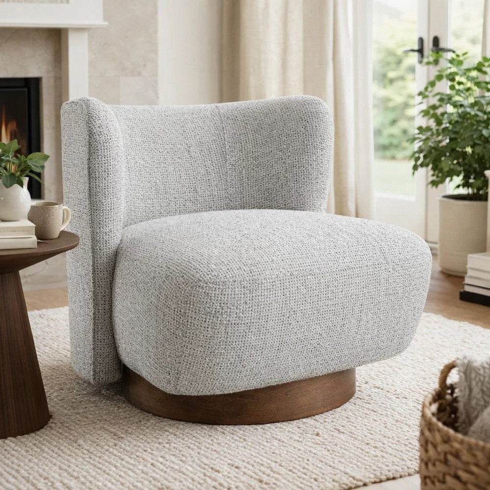 Sely Contemporary Accent Chair | Gray Tweed Fabric Curved Back | Round Base