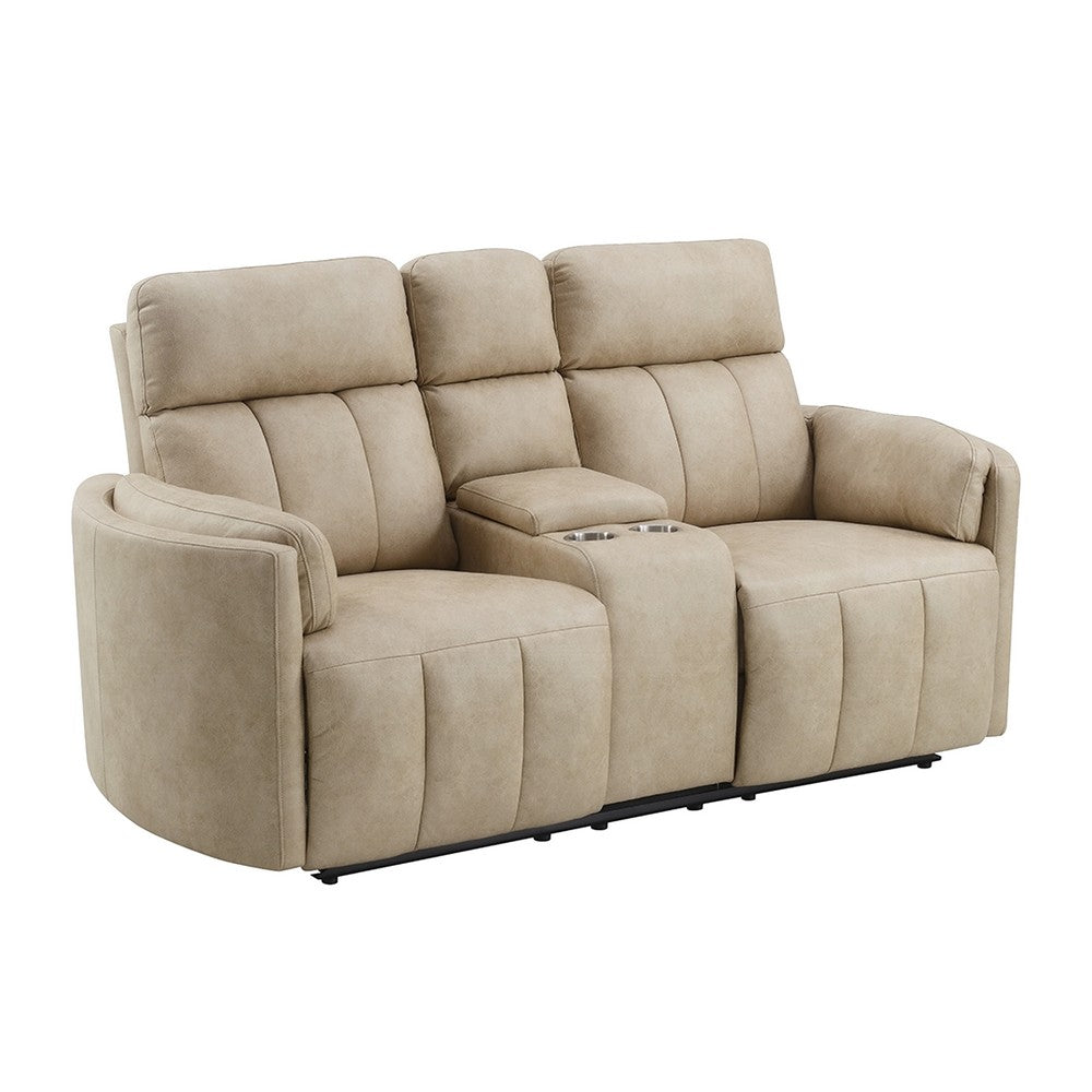 Sonny Manual Motion Recliner Loveseat w Console | Dark Beige Microfiber