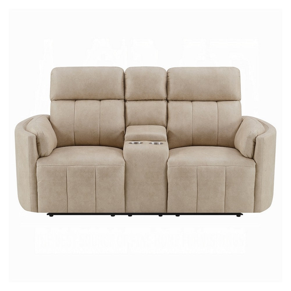 Sonny Manual Motion Recliner Loveseat w Console | Dark Beige Microfiber