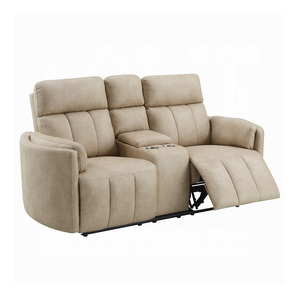 Sonny Manual Motion Recliner Loveseat w Console | Dark Beige Microfiber