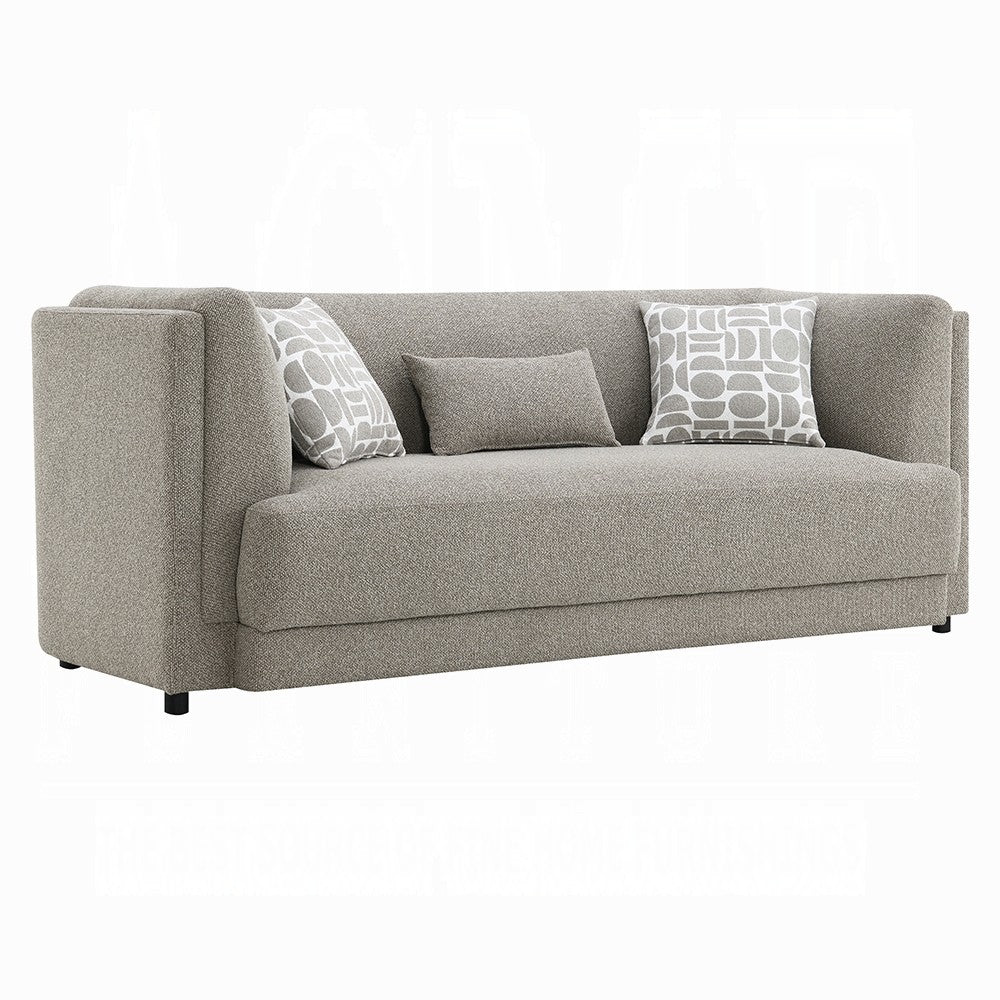 Gely 87" Sofa w 3 Accent Pillows | Straight Arms | Gray Chenille