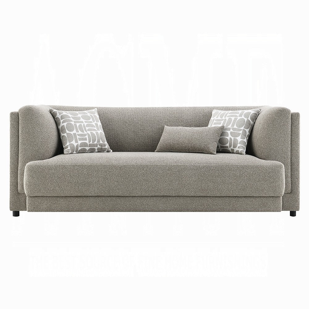 Gely 87" Sofa w 3 Accent Pillows | Straight Arms | Gray Chenille