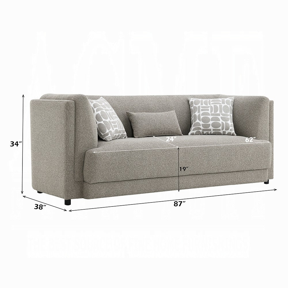 Gely 87" Sofa w 3 Accent Pillows | Straight Arms | Gray Chenille
