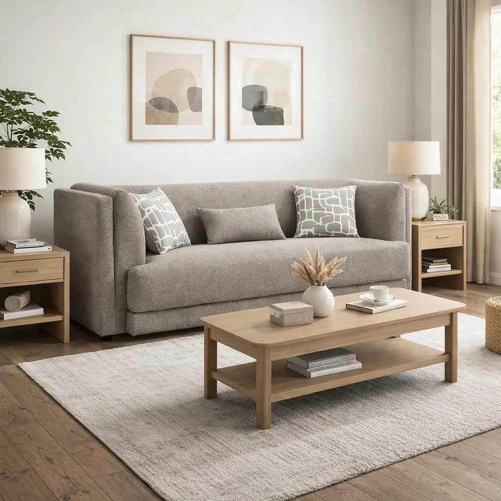 Gely 87" Sofa w 3 Accent Pillows | Straight Arms | Gray Chenille
