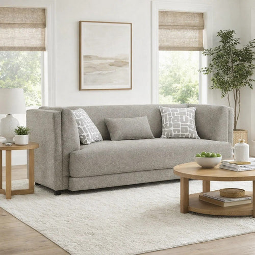 Gely 87" Sofa w 3 Accent Pillows | Straight Arms | Gray Chenille