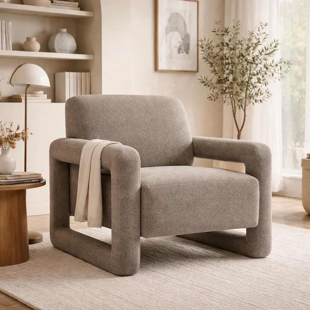 Gely Accent Chair w Open Arm Design | Padded Gray Chenille Cushions