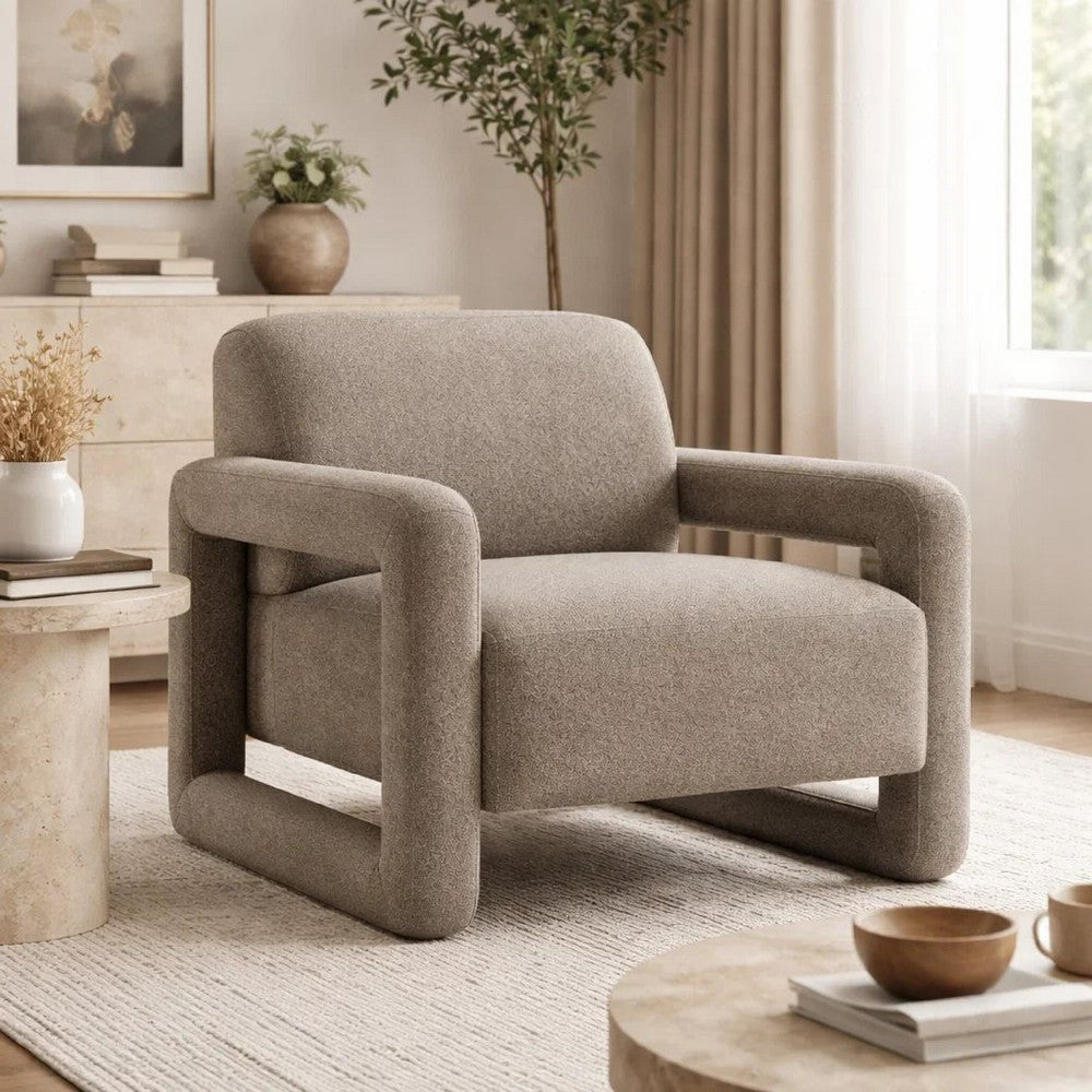 Gely Accent Chair w Open Arm Design | Padded Gray Chenille Cushions
