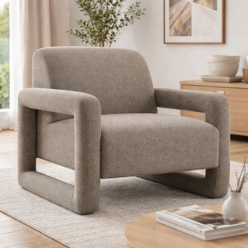 Gely Accent Chair w Open Arm Design | Padded Gray Chenille Cushions