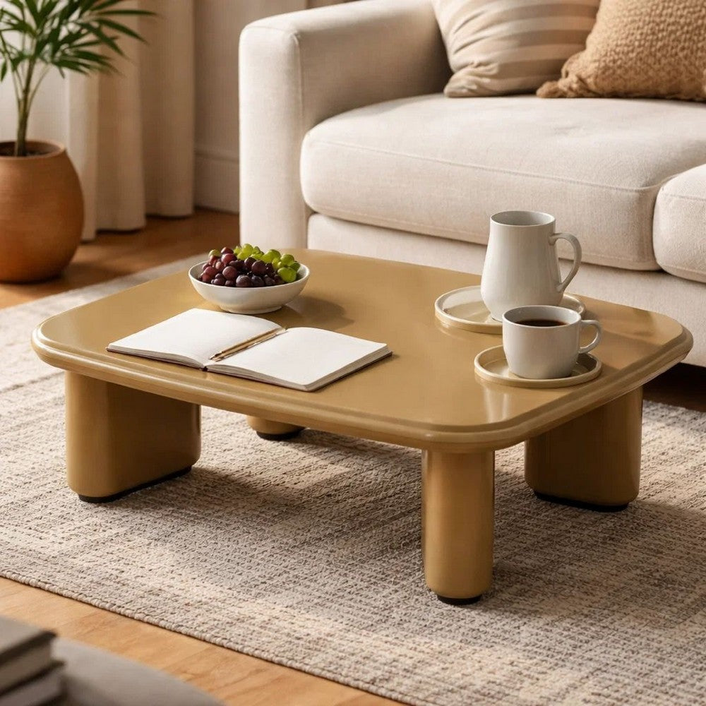 Jeny Coffee Table | 35" Square Top w Rounded Corners | Yellow Brown