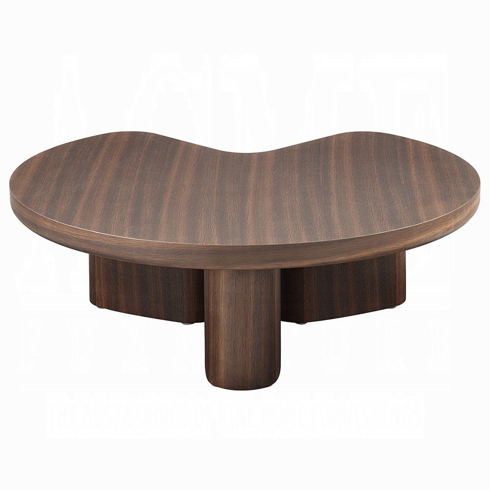 Yex Coffee Table | 35" Curved Top w Pedestal Legs | Smoked Oak Brown